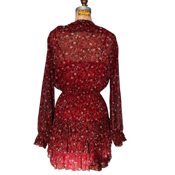 Pepe Jeans Red Floral Ruffle V-Neck Dress Size Small - Picture 5 of 7